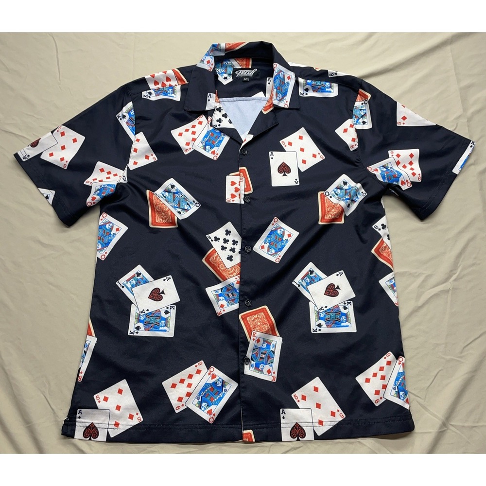 Fresh Prints Of Bel Air Poker Cards Button Up Short Sleeve‎ Shirt Men's Medium